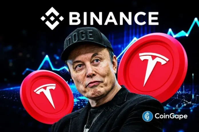 Binance confirmed it will list Tesla exposure through a TSLAUSDT perpetual contract on its futures platform. The launch takes place on January 28, 2026, at 14:30 UTC and enables 24/7 trading. The product tracks Tesla Inc. shares listed on Nasdaq, enabling leveraged speculation without owning stock. Tesla Exposure Moves Onto Binance Futures As per the
The post <a href="https://coingape.com/news/stocks/binance-to-list-elon-musks-tesla-tsla-as-stocks-go-onchain/">Binance To List Elon Musk’s Tesla (TSLA) as Stocks Go Onchain</a> appeared first on <a href="https://coingape.com/">CoinGape</a>.
