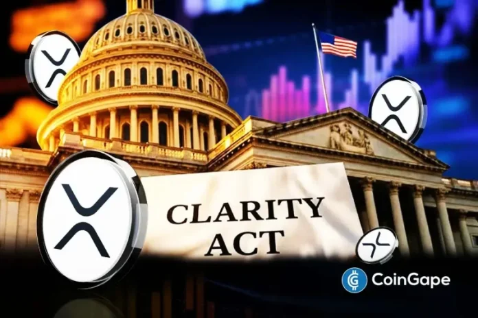 XRP price retreated to $1.33 as Clarity Act approval odds dropped to 53%, raising concerns among traders. The XRP continued its weekly decline moving below the critical level of support of $1.40, indicating the increasing bearish pressure. Broader market sentiment weakened as the crypto sector declined 3.24% to $2.19 trillion over the past 24-hours. This
The post <a href="https://coingape.com/markets/xrp-price-outlook-as-clarity-act-passage-odds-plunge-to-53/">XRP Price Outlook as Clarity Act Passage Odds Plunge to 53%</a> appeared first on <a href="https://coingape.com/">CoinGape</a>.
