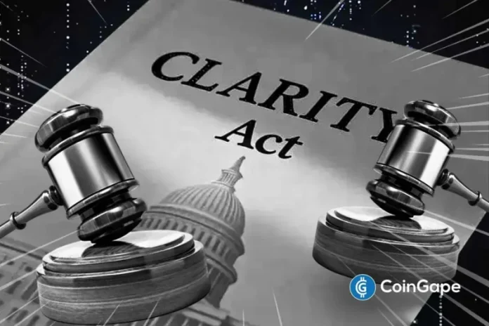 U.S. Senator Bernie Moreno has revealed the timeline for the CLARITY Act’s approval. He believes that the crypto bill should soon reach the Senate and then the White House. Ad Ad Senator Sheds Light On Expected Timeline For CLARITY Act Passage In a video posted by Solana, Moreno credited U.S. President Donald Trump with growing
The post <a href="https://coingape.com/clarity-act-us-senator-expects-trump-to-sign-major-crypto-bill-by-july-4/">CLARITY Act: US Senator Expects Trump To Sign Major Crypto Bill By July 4</a> appeared first on <a href="https://coingape.com/">CoinGape</a>.