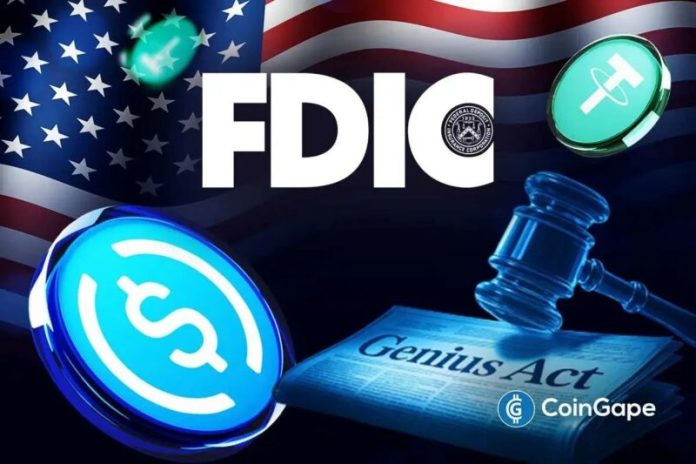 U.S. stablecoins are moving into a new regulatory phase after the Federal Deposit Insurance Corporation (FDIC) approved a notice of proposed rulemaking tied to the GENIUS Act. The proposal sets out a prudential structure for FDIC-supervised issuers and outlines how payment stablecoins will operate under federal oversight. Ad Ad U.S. Stablecoins Framework Expands Under FDIC
The post <a href="https://coingape.com/us-stablecoins-face-a-shift-as-fdic-advances-genius-act-framework/">US Stablecoins Face a Shift as FDIC Advances GENIUS Act Framework</a> appeared first on <a href="https://coingape.com/">CoinGape</a>.